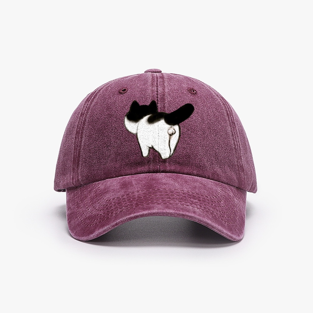 Cow Cat Butt Retro Washed Baseball Cap