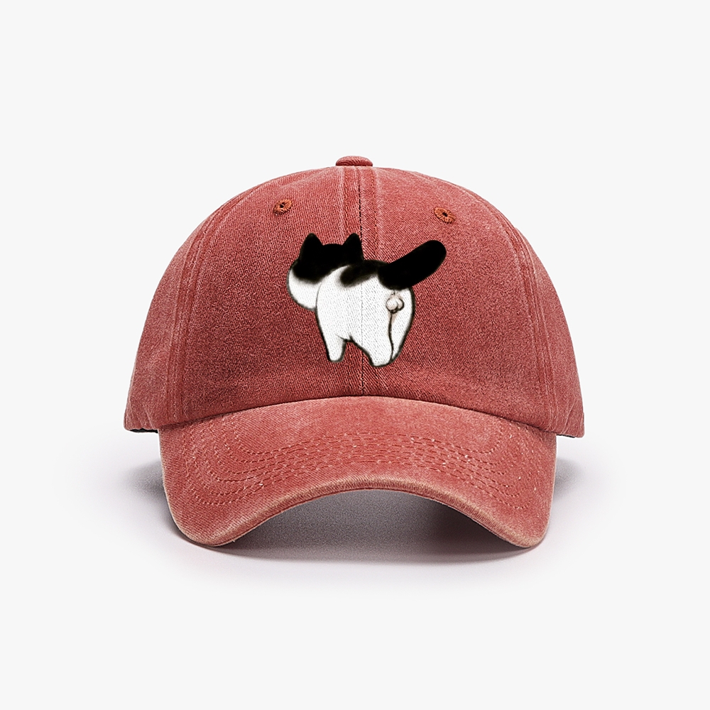 Cow Cat Butt Retro Washed Baseball Cap