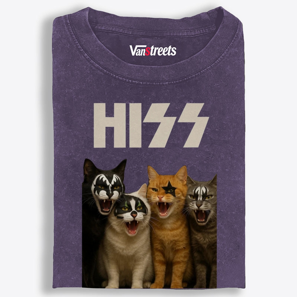 HISS Cats Rock Band Vintage Graphic Washed T-Shirt | 100% Cotton | Streetwear Essential