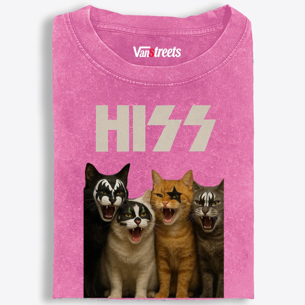 HISS Cats Rock Band Vintage Graphic Washed T-Shirt | 100% Cotton | Streetwear Essential