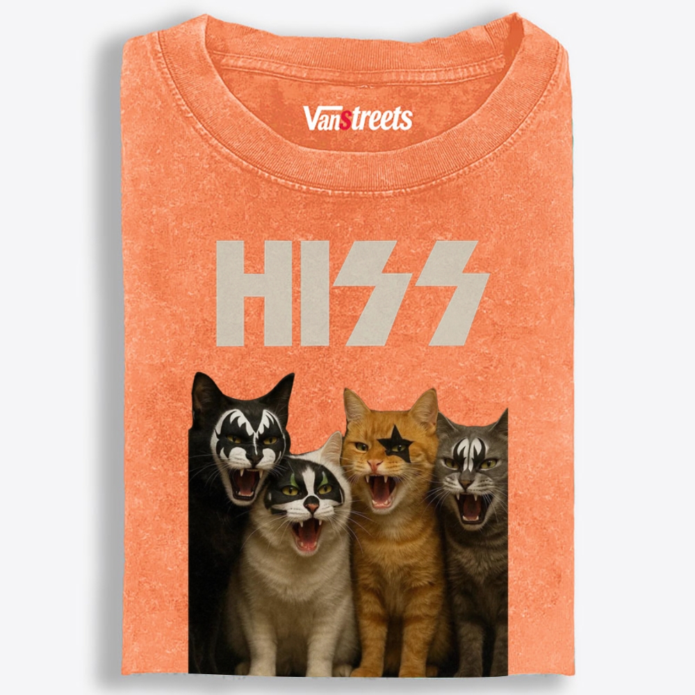 HISS Cats Rock Band Vintage Graphic Washed T-Shirt | 100% Cotton | Streetwear Essential