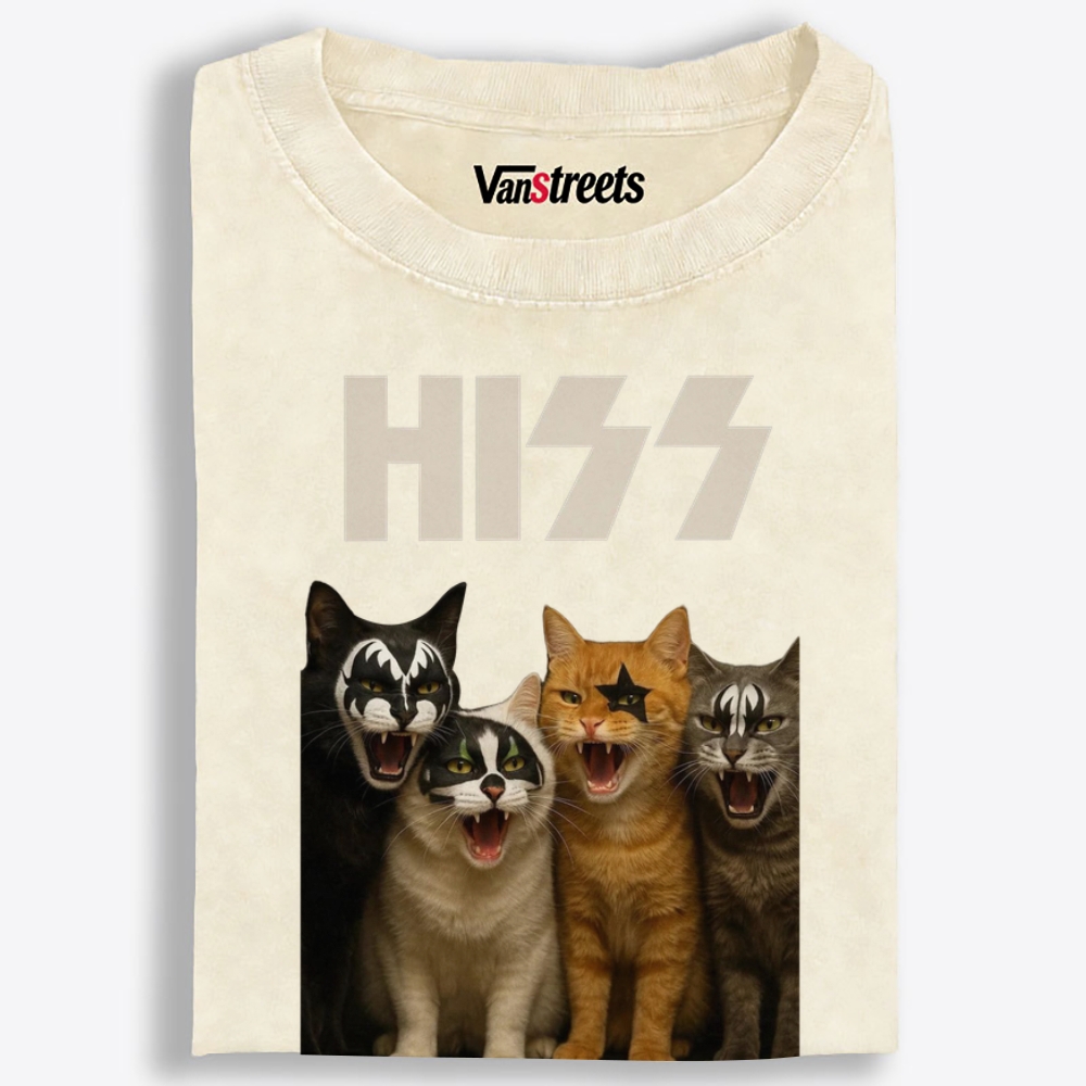 HISS Cats Rock Band Vintage Graphic Washed T-Shirt | 100% Cotton | Streetwear Essential
