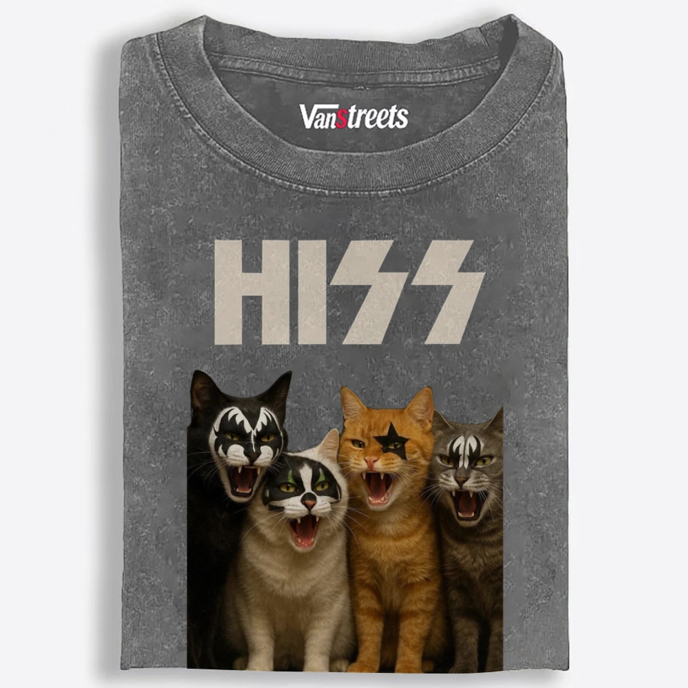 HISS Cats Rock Band Vintage Graphic Washed T-Shirt | 100% Cotton | Streetwear Essential