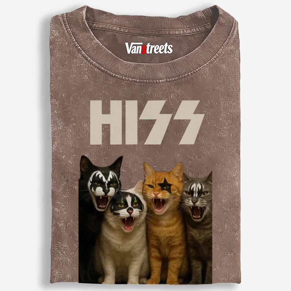 HISS Cats Rock Band Vintage Graphic Washed T-Shirt | 100% Cotton | Streetwear Essential