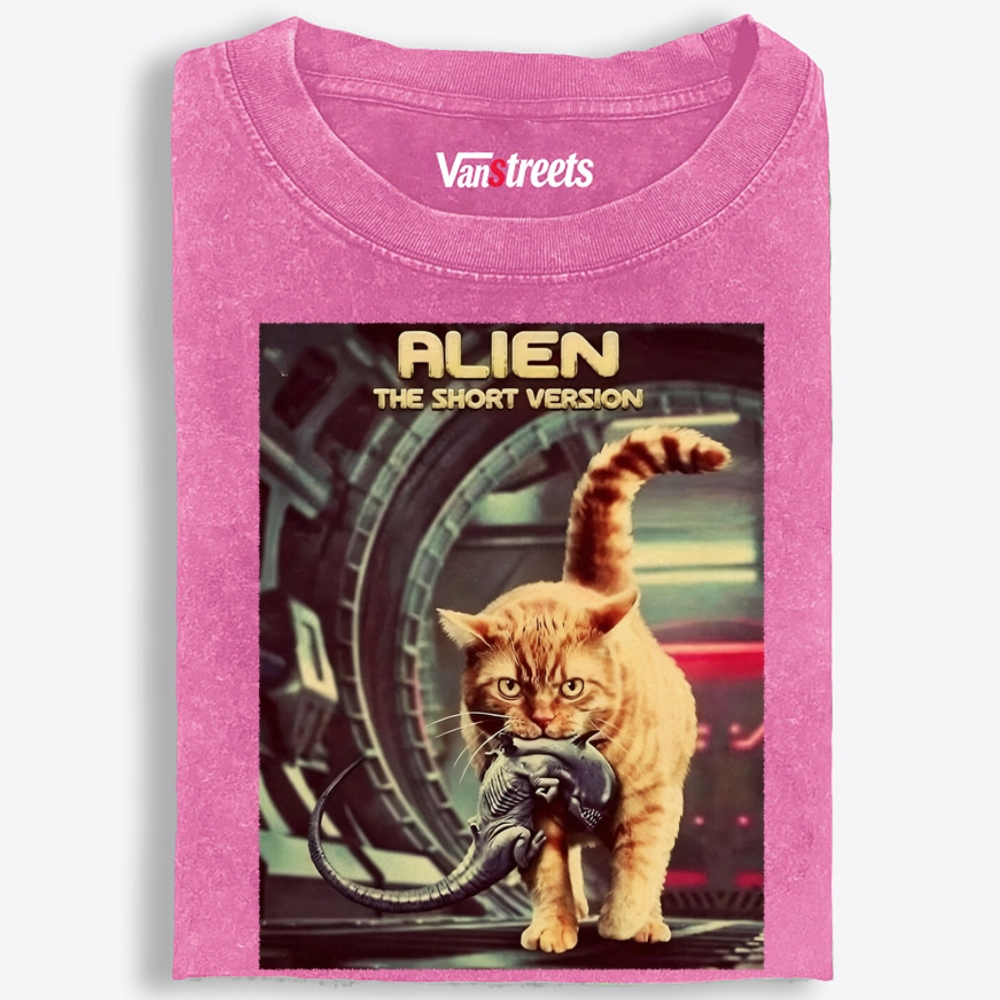 Orange Cat vs. Alien Retro Washed T-Shirt | 100% Cotton | Streetwear Essential