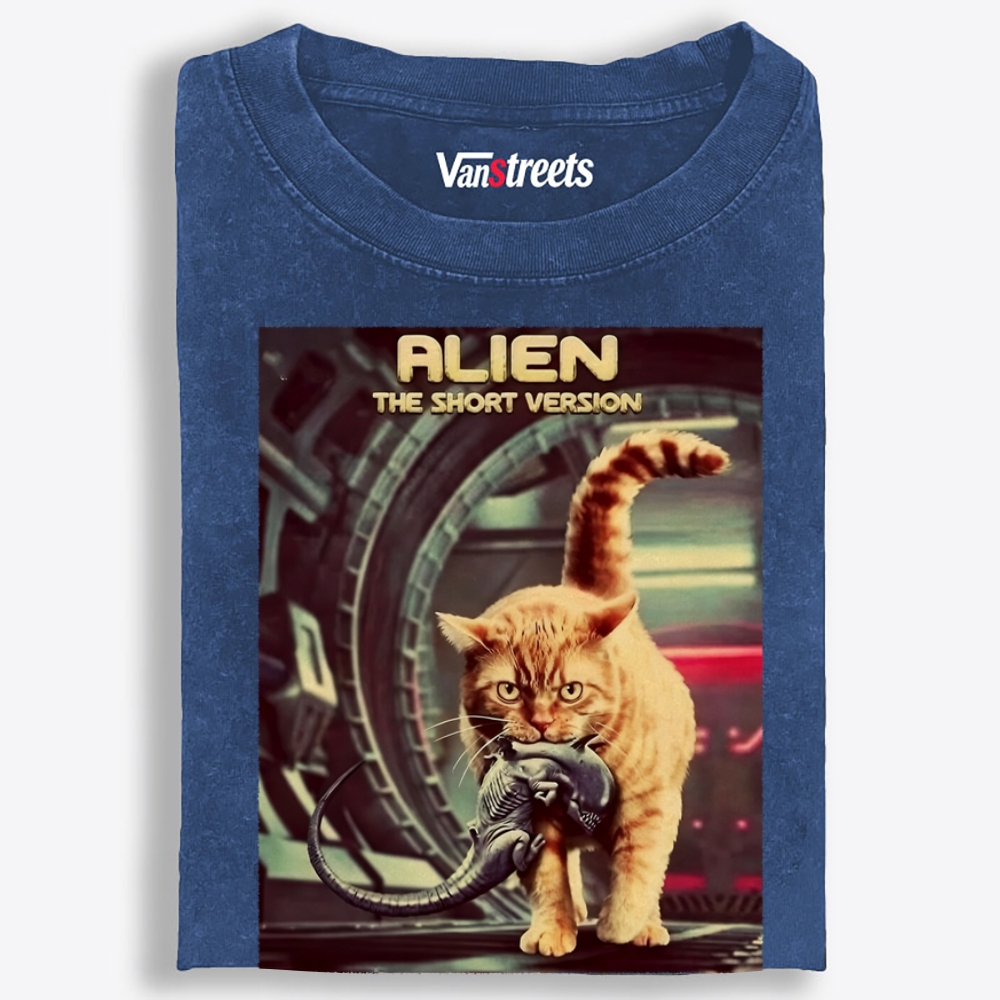 Orange Cat vs. Alien Retro Washed T-Shirt | 100% Cotton | Streetwear Essential