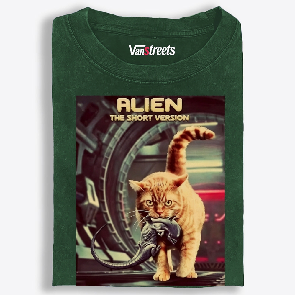 Orange Cat vs. Alien Retro Washed T-Shirt | 100% Cotton | Streetwear Essential