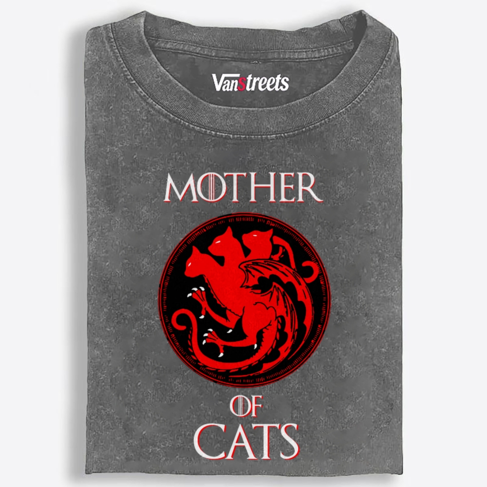 Mother of Cats Game of Thrones Parody Retro Washed T-Shirt | 100% Cotton | Streetwear Essential
