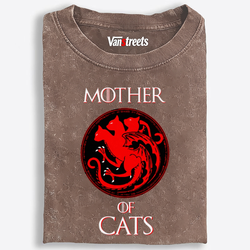 Mother of Cats Game of Thrones Parody Retro Washed T-Shirt | 100% Cotton | Streetwear Essential