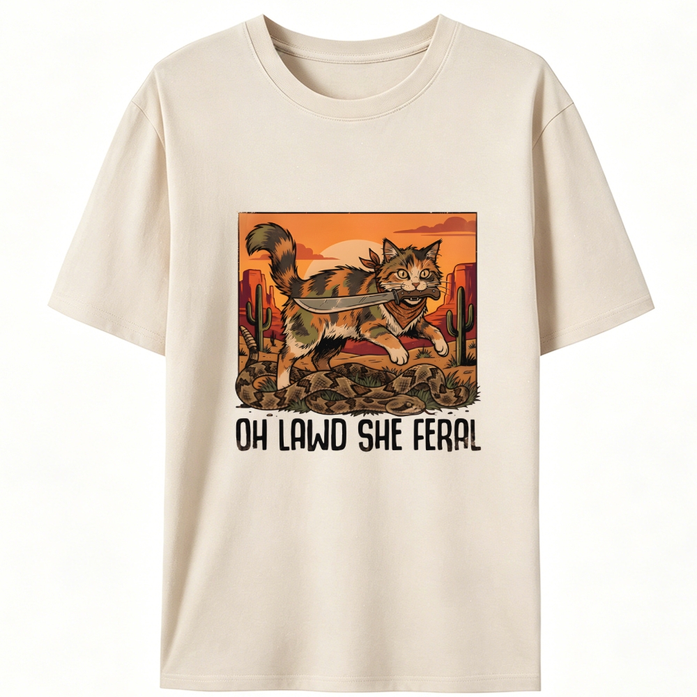 Oh Lawd She Feral Retro Designed for Women - Slim Fit Cotton Tee
