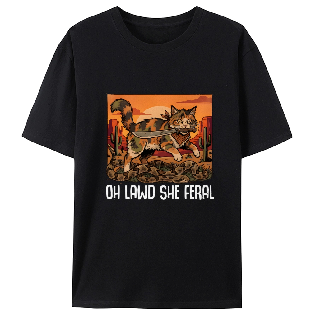 Oh Lawd She Feral Retro Designed for Women - Slim Fit Cotton Tee