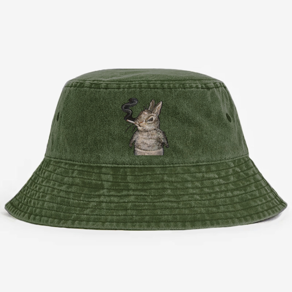 A bunny smoking Retro Vintage Washed Bucket Hat