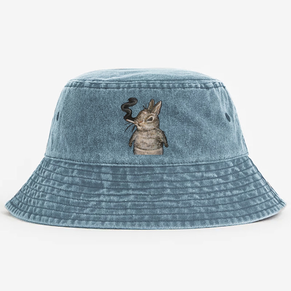 A bunny smoking Retro Vintage Washed Bucket Hat