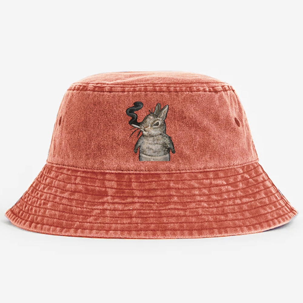 A bunny smoking Retro Vintage Washed Bucket Hat