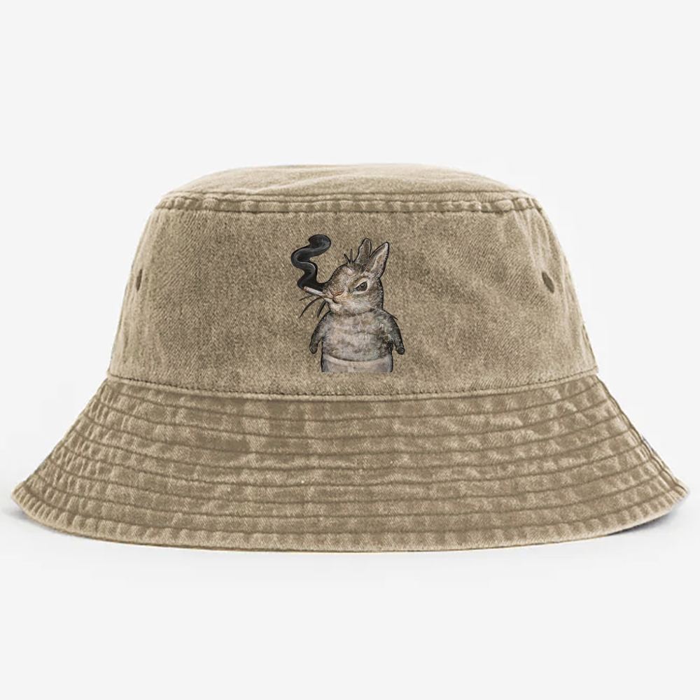 A bunny smoking Retro Vintage Washed Bucket Hat