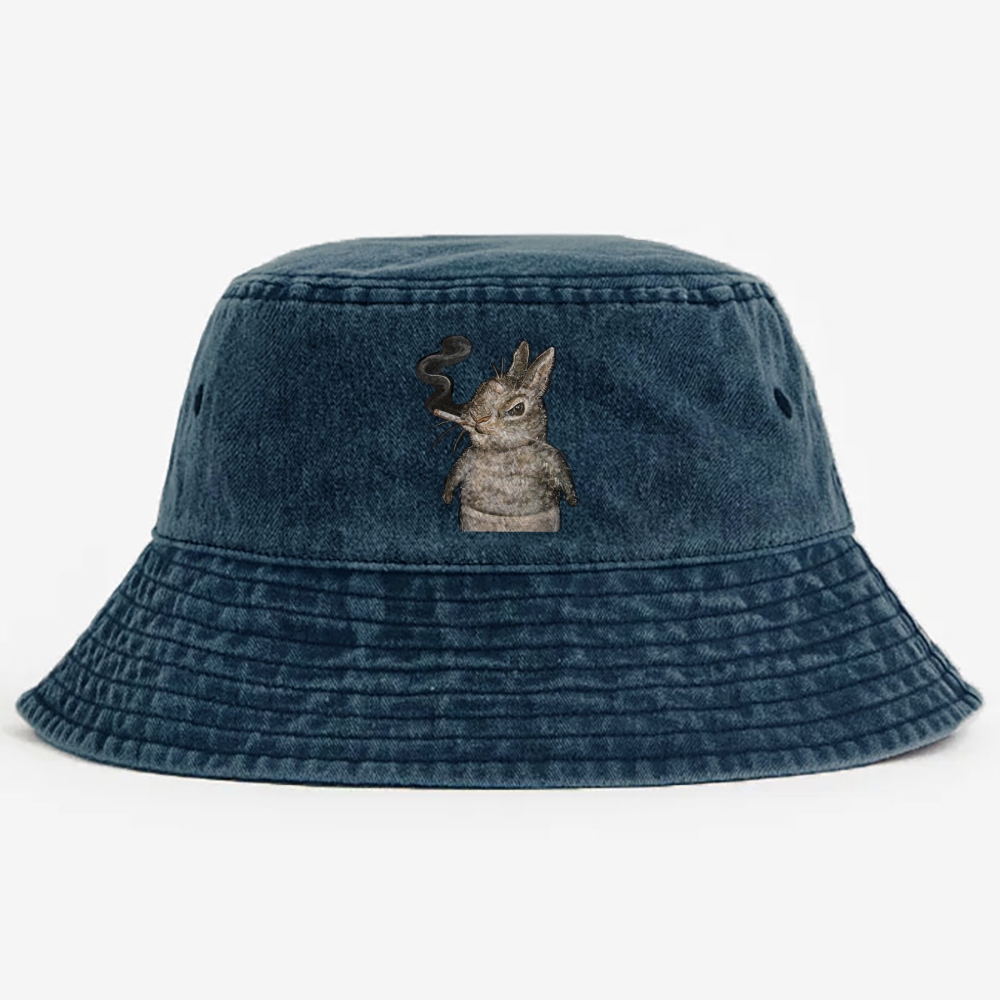 A bunny smoking Retro Vintage Washed Bucket Hat