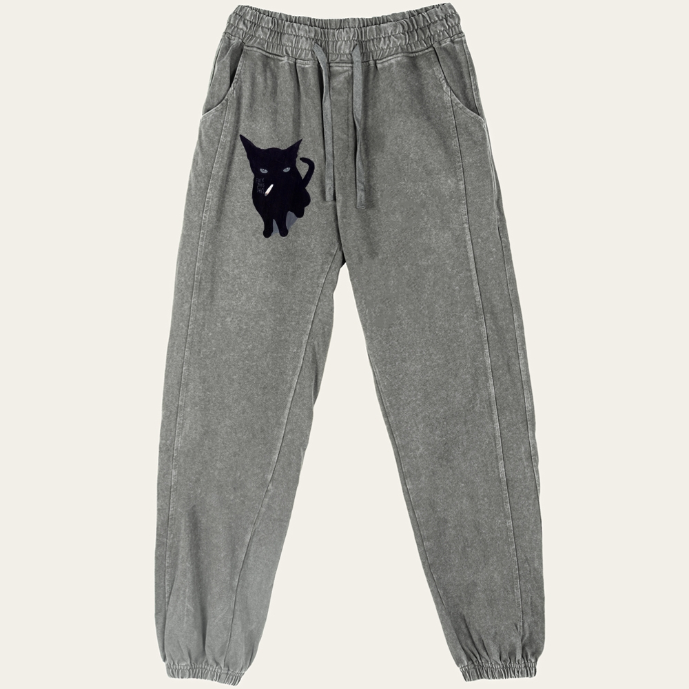 Fuck This Shit Smoking Cat Retro Washed Pants