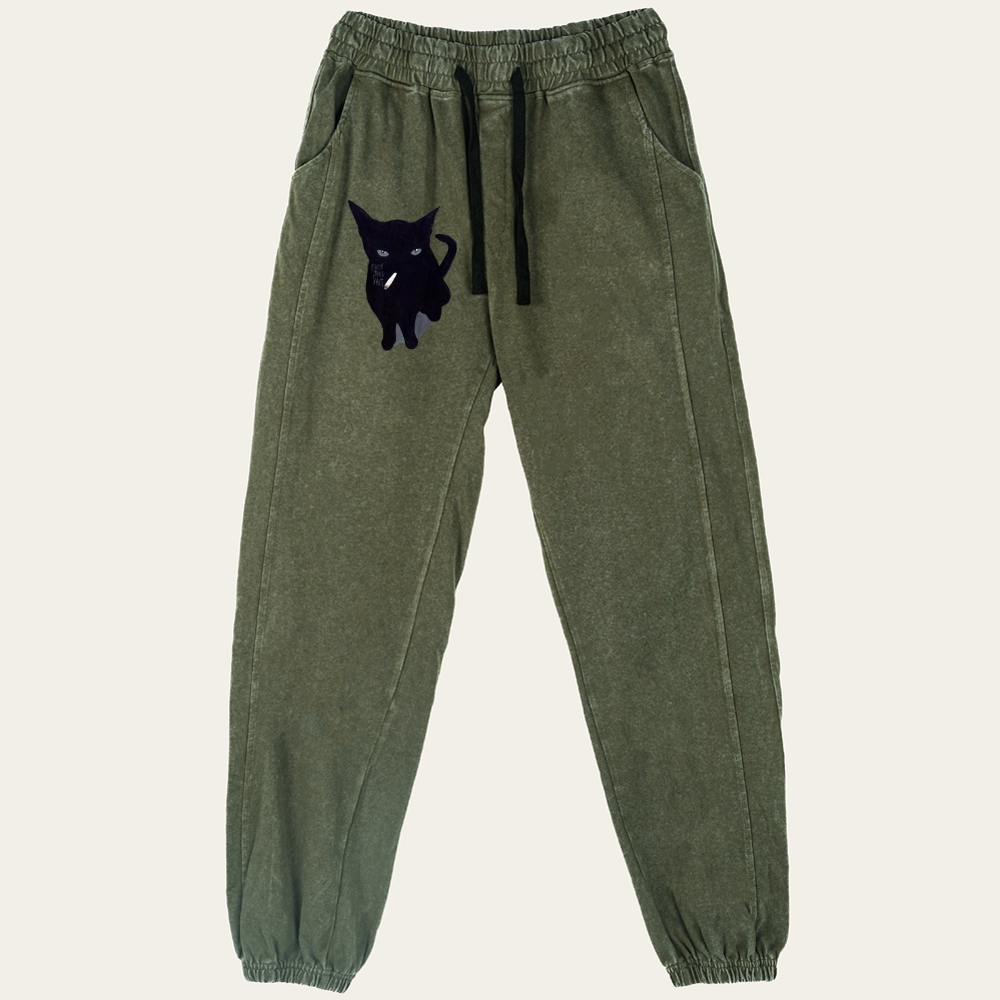 Fuck This Shit Smoking Cat Retro Washed Pants