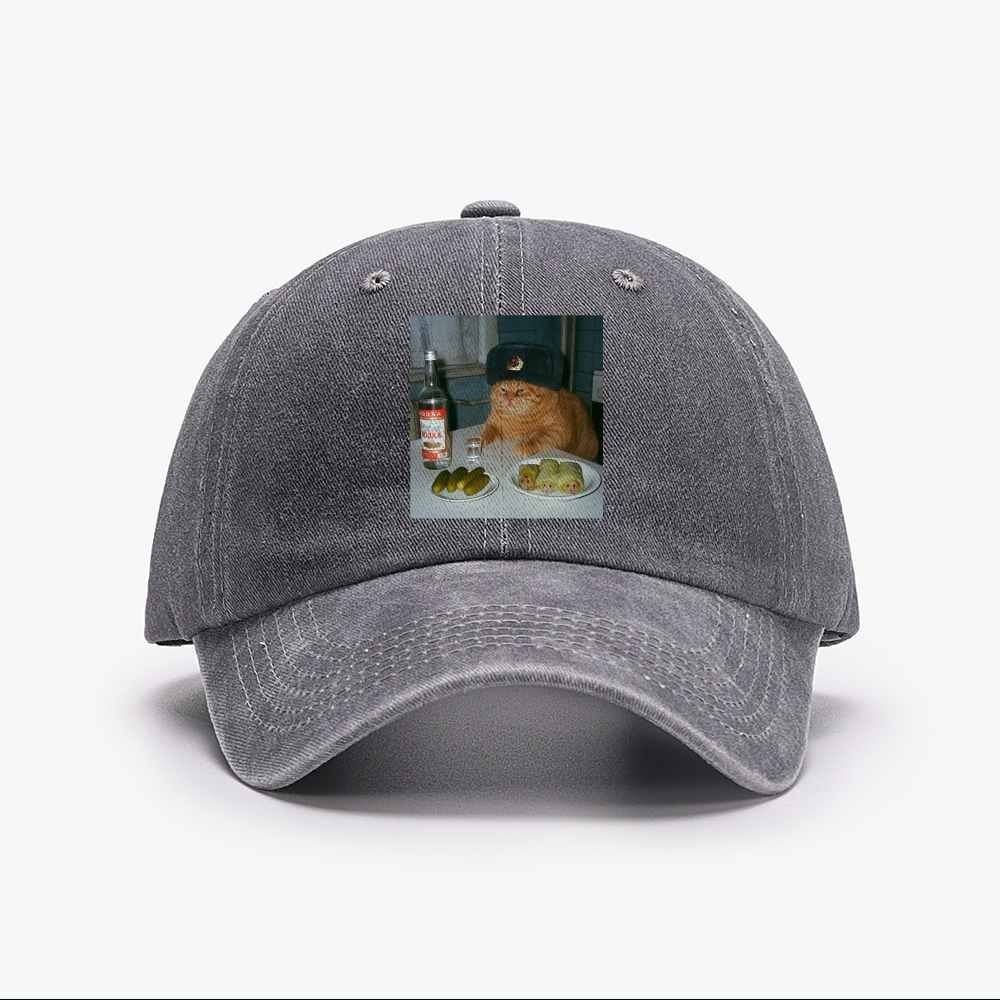 Russian Vodka Cat Retro Washed Baseball Cap