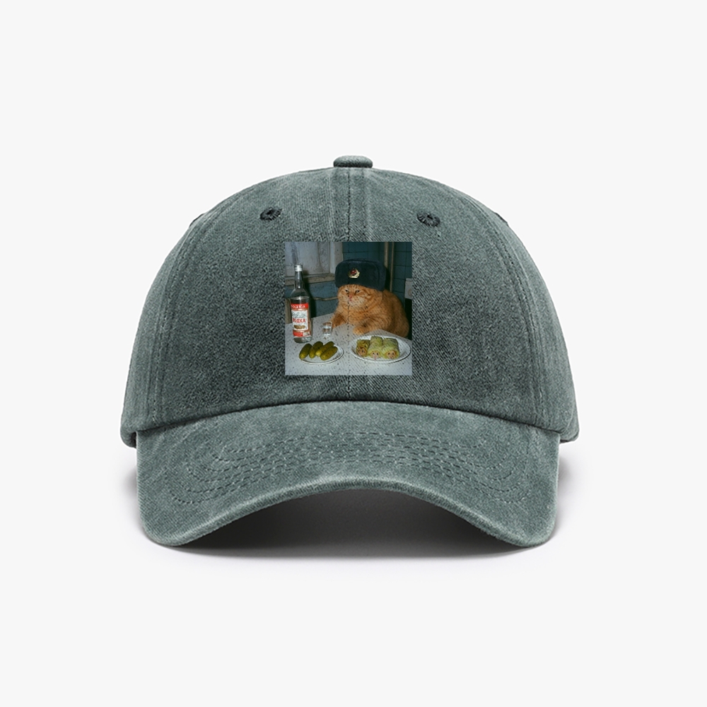 Russian Vodka Cat Retro Washed Baseball Cap