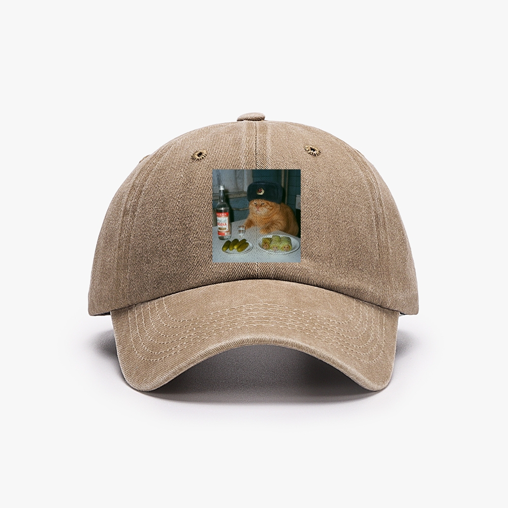 Russian Vodka Cat Retro Washed Baseball Cap