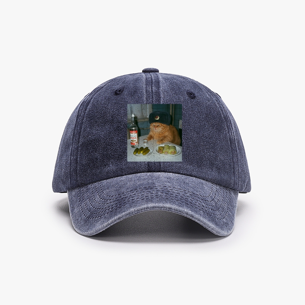 Russian Vodka Cat Retro Washed Baseball Cap