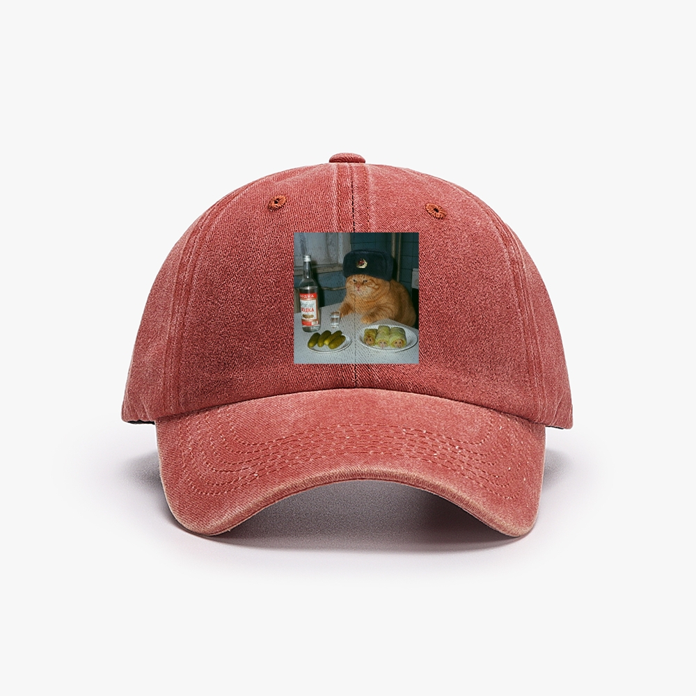 Russian Vodka Cat Retro Washed Baseball Cap