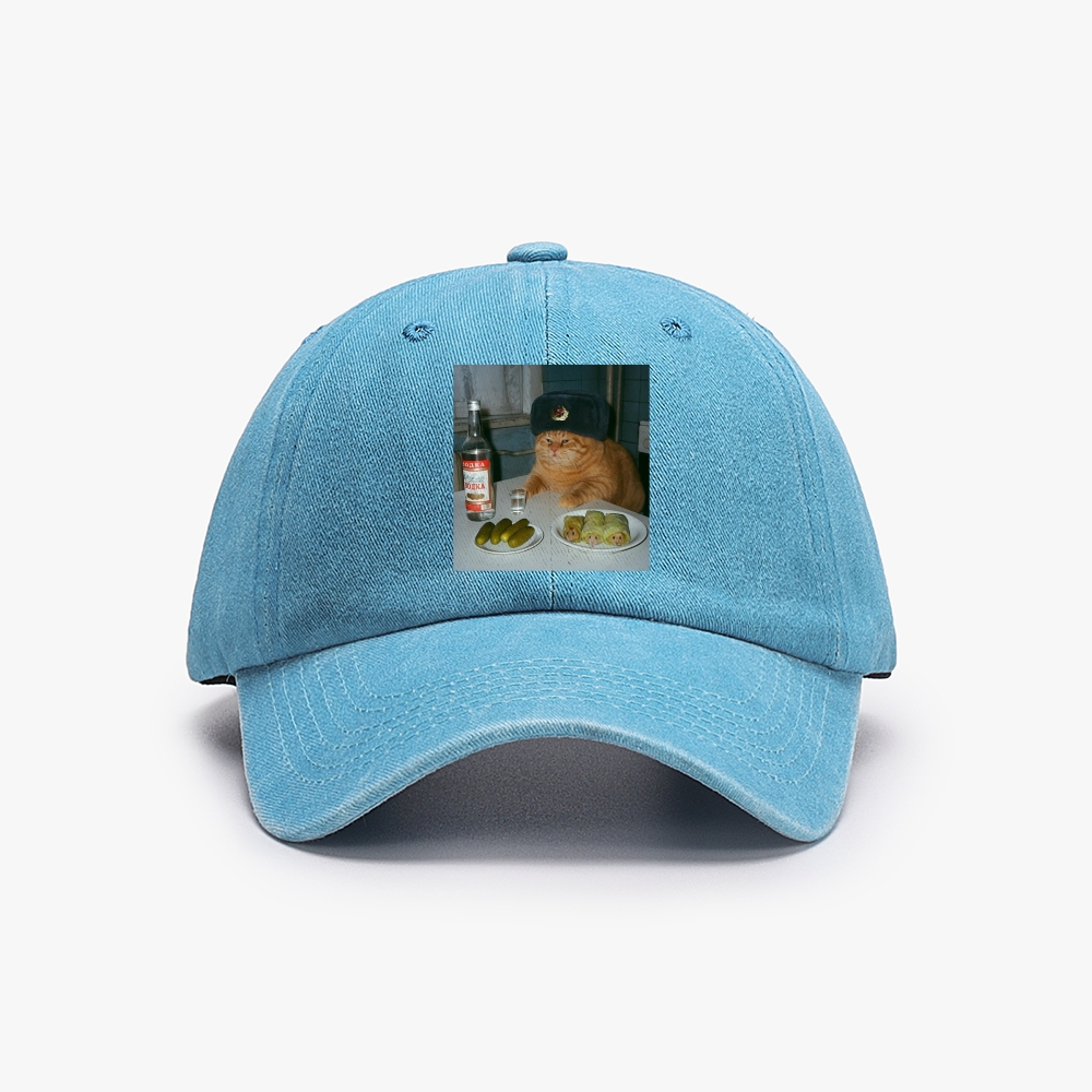 Russian Vodka Cat Retro Washed Baseball Cap