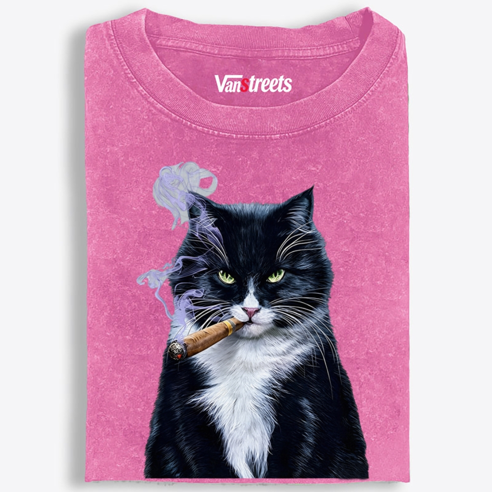 Mr. Cigar Cat Retro Washed T-Shirt | 100% Cotton | Streetwear Essential