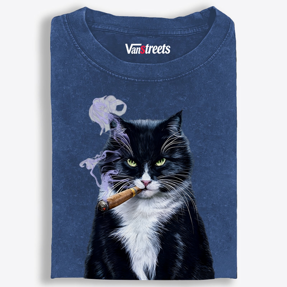Mr. Cigar Cat Retro Washed T-Shirt | 100% Cotton | Streetwear Essential