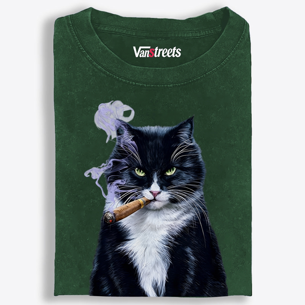 Mr. Cigar Cat Retro Washed T-Shirt | 100% Cotton | Streetwear Essential