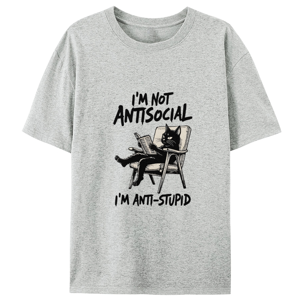 Grumpy Reading Cat Hate Nonsense Retro Designed for Women - Slim Fit Cotton Tee