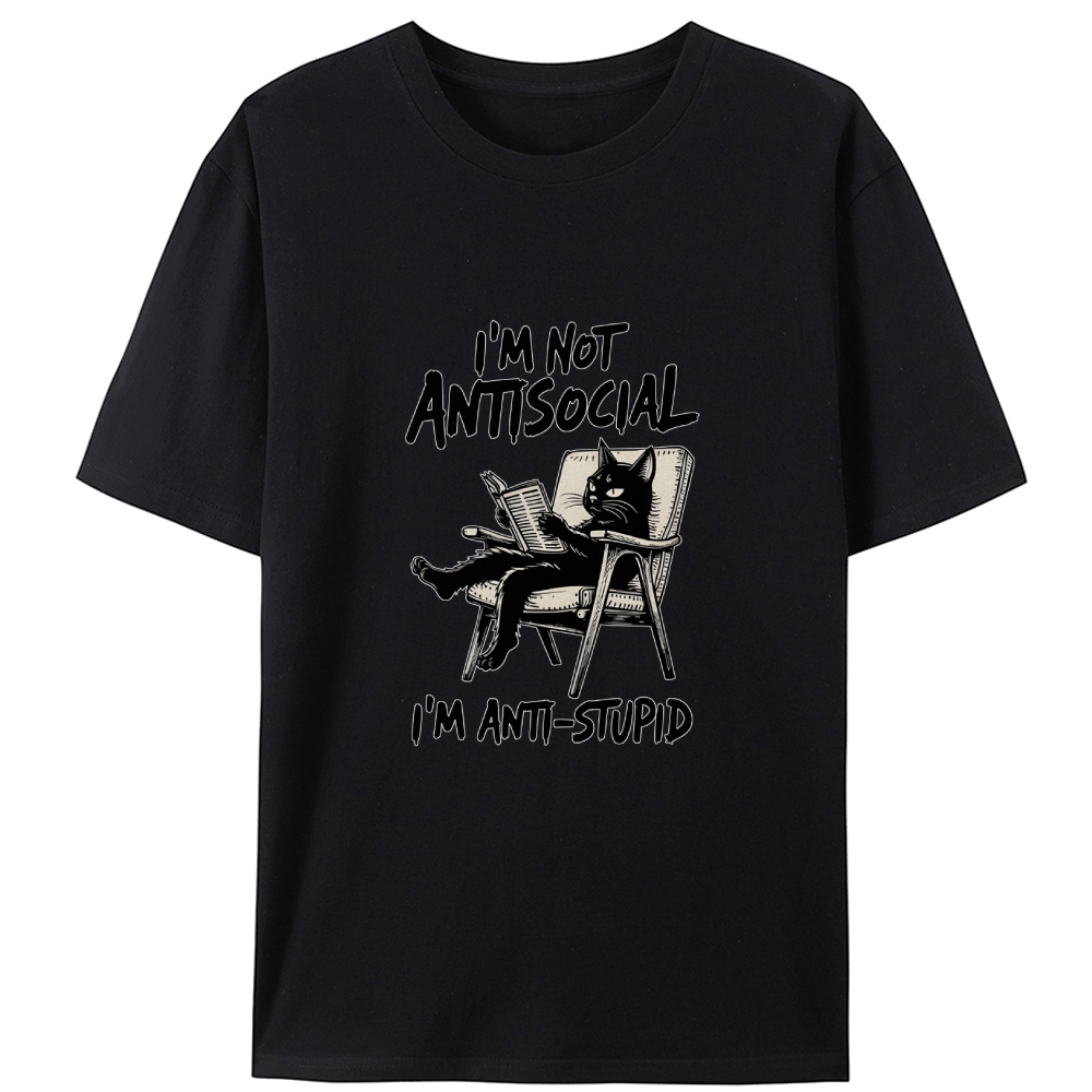 Grumpy Reading Cat Hate Nonsense Retro Designed for Women - Slim Fit Cotton Tee