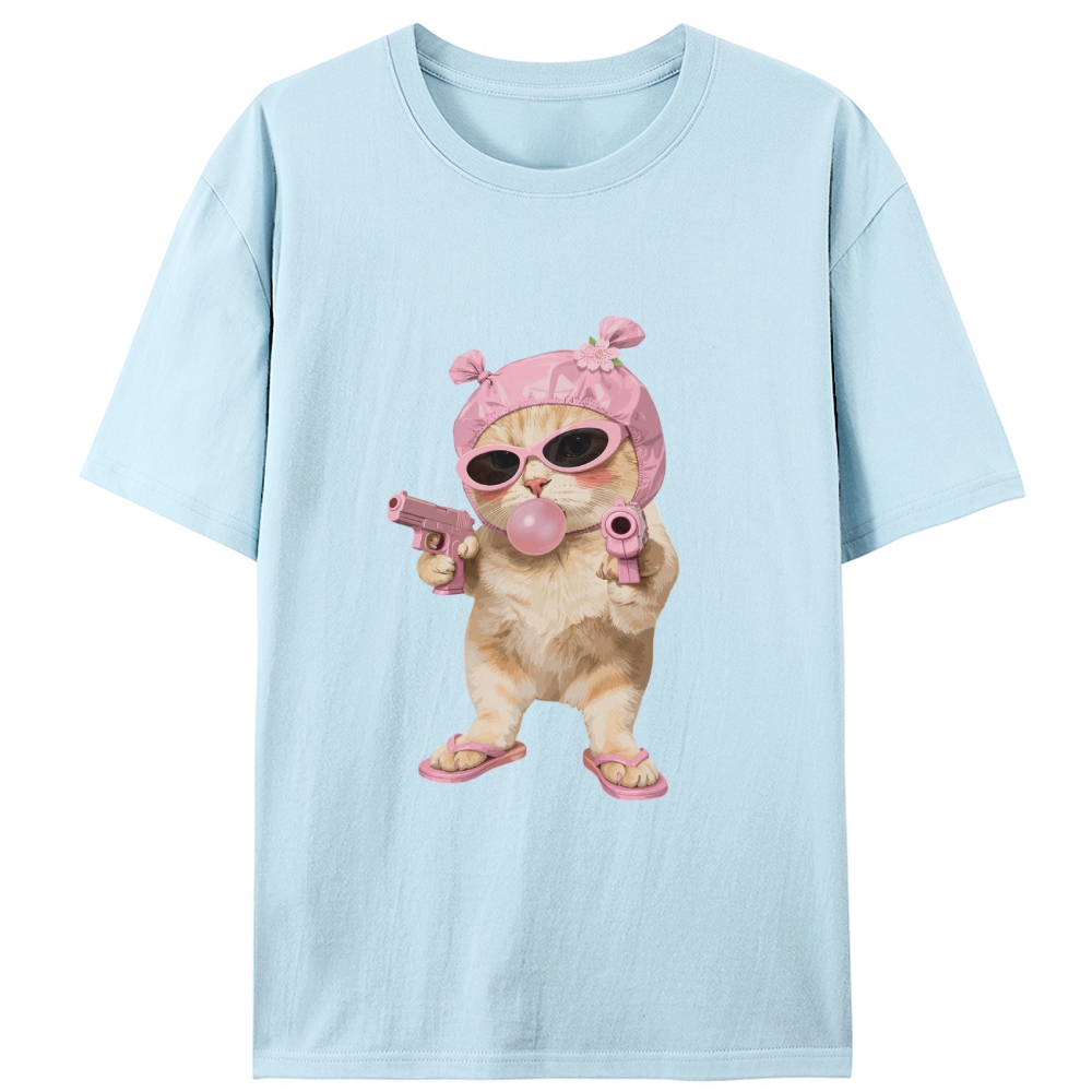 Pink Gangster Cat Retro Designed for Women - Slim Fit Cotton Tee