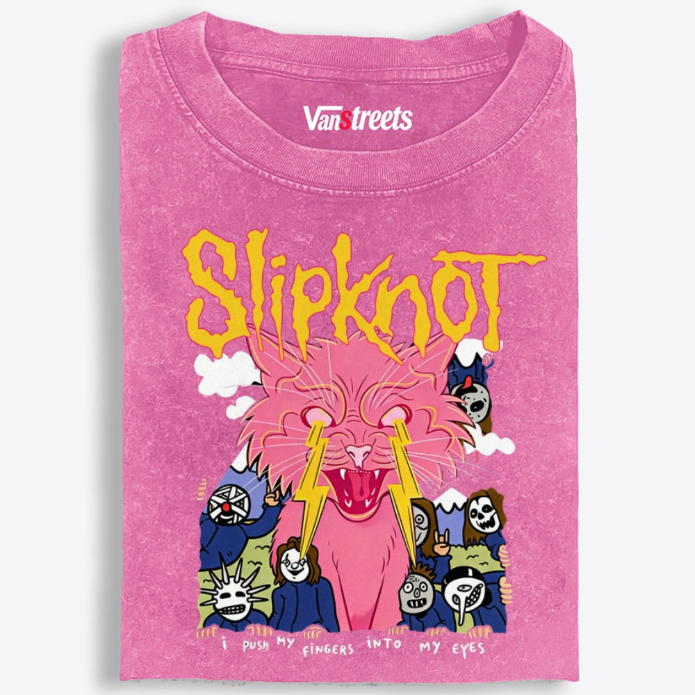 Slipknot Lightning Cat Parody Retro Washed T-Shirt | 100% Cotton | Streetwear Essential