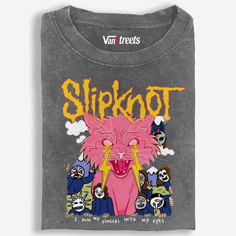 Slipknot Lightning Cat Parody Retro Washed T-Shirt | 100% Cotton | Streetwear Essential