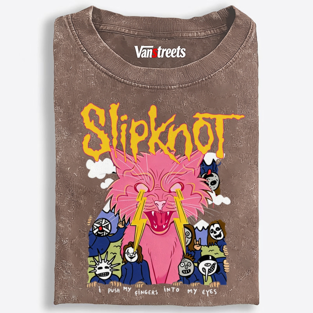 Slipknot Lightning Cat Parody Retro Washed T-Shirt | 100% Cotton | Streetwear Essential