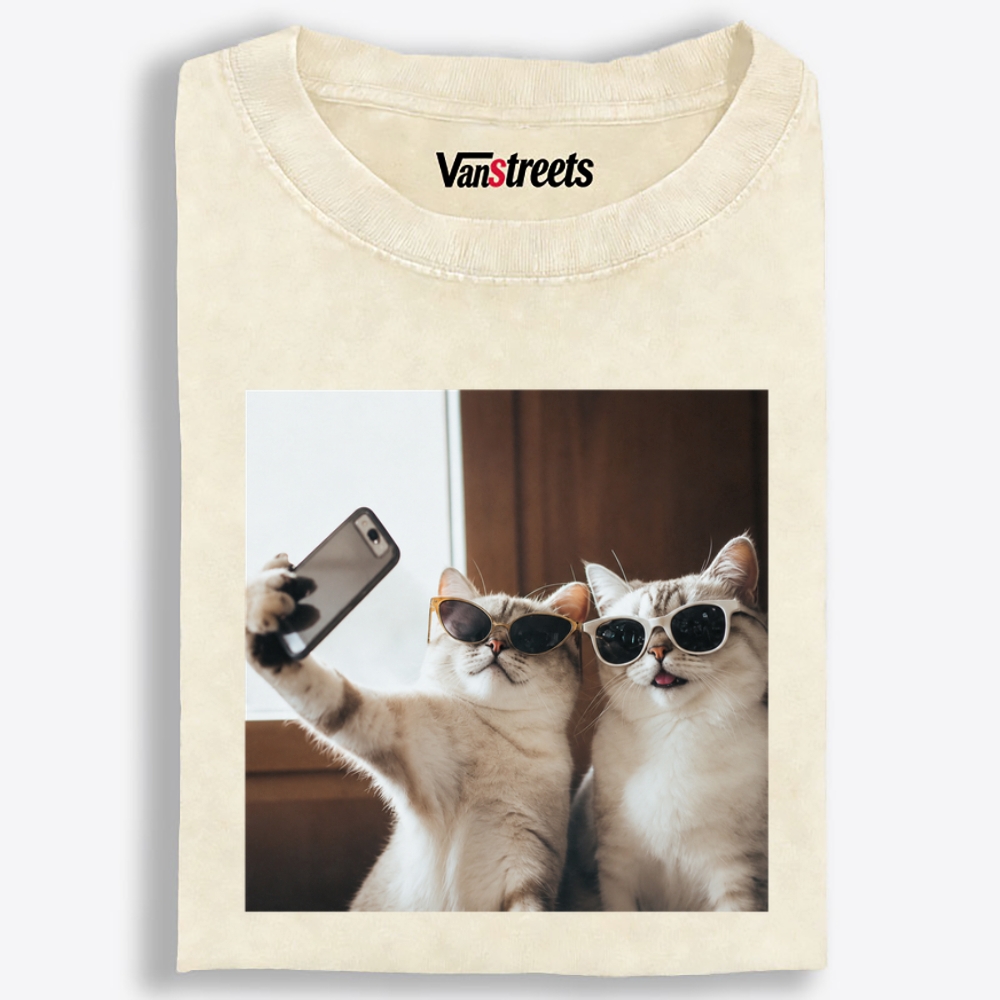 Sunglasses Cats Selfie Funny Retro Washed T-Shirt | 100% Cotton | Streetwear Essential