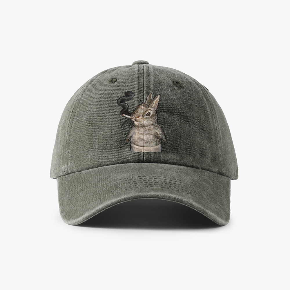 A bunny smoking Retro Washed Baseball Cap