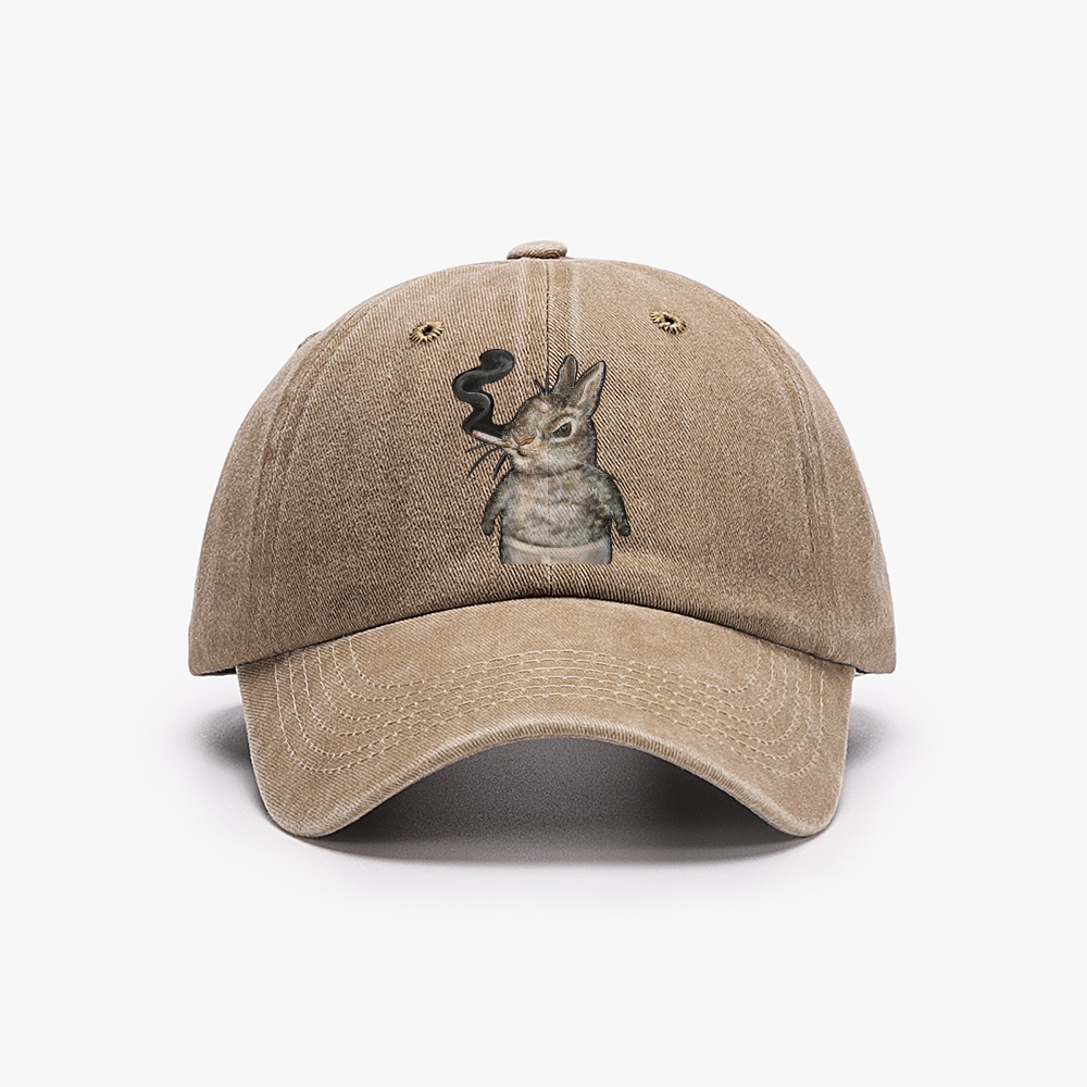 A bunny smoking Retro Washed Baseball Cap