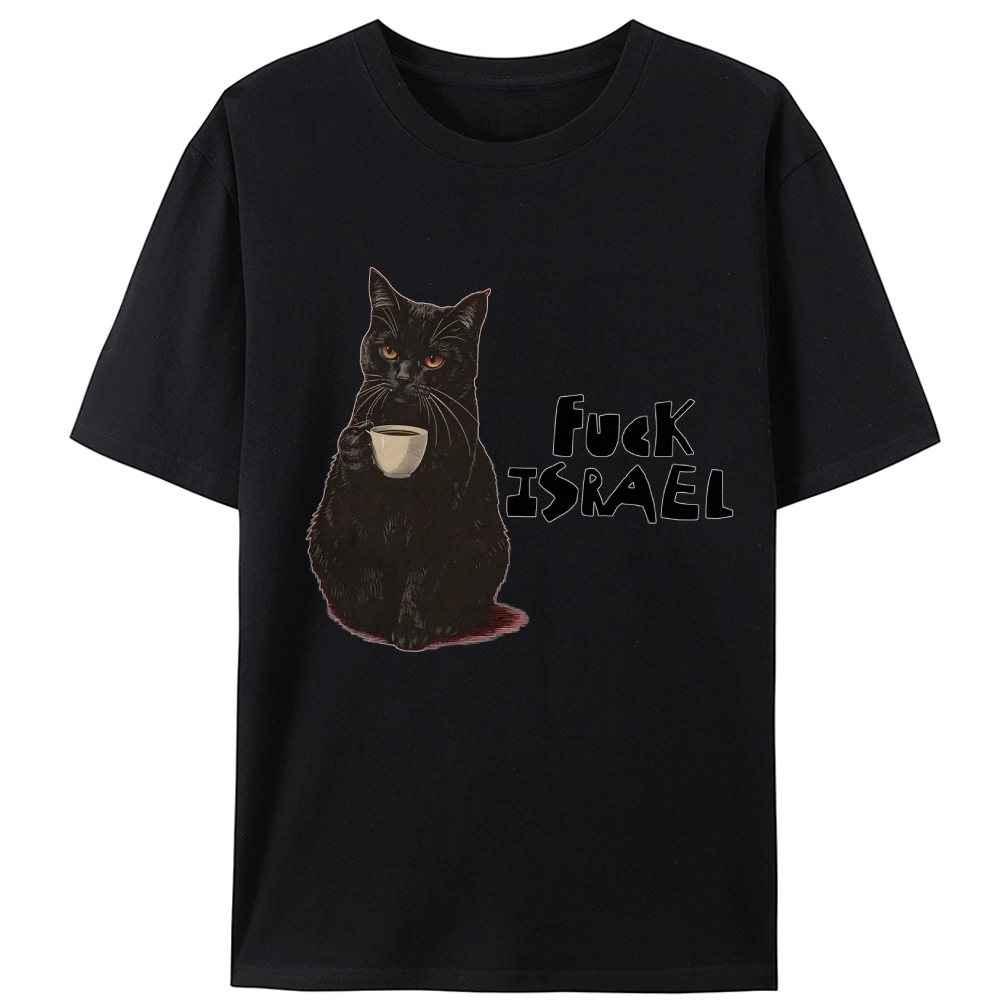 Fuck Israel Black Cat Retro Designed for Women - Slim Fit Cotton Tee