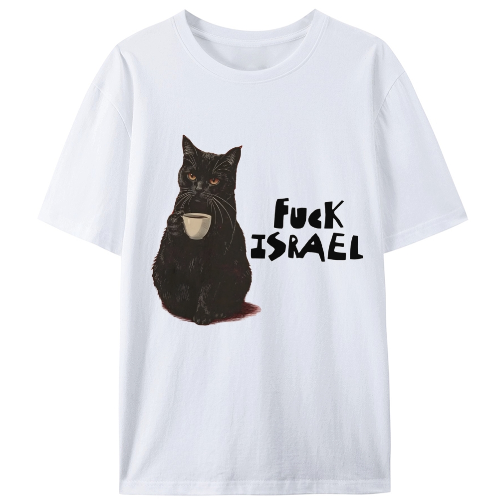 Fuck Israel Black Cat Retro Designed for Women - Slim Fit Cotton Tee