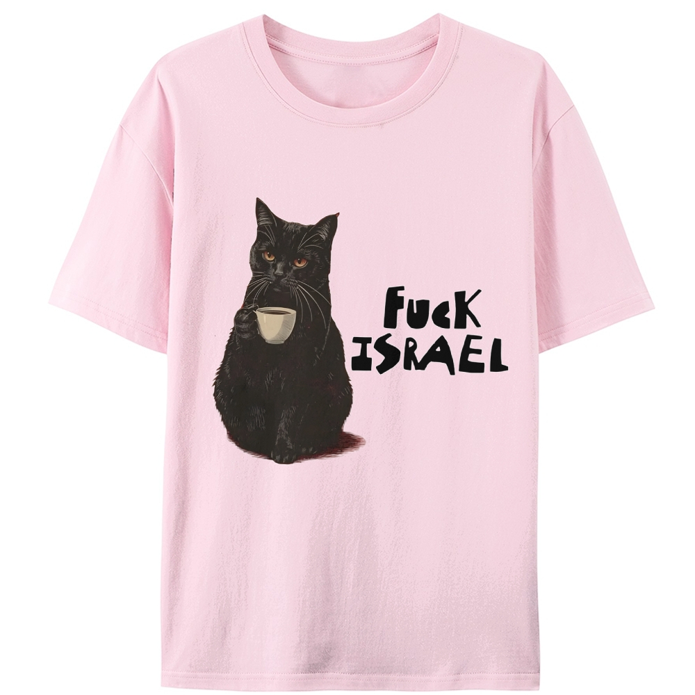 Fuck Israel Black Cat Retro Designed for Women - Slim Fit Cotton Tee