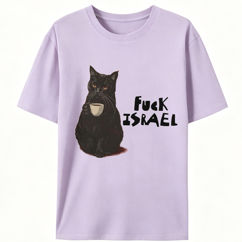 Fuck Israel Black Cat Retro Designed for Women - Slim Fit Cotton Tee