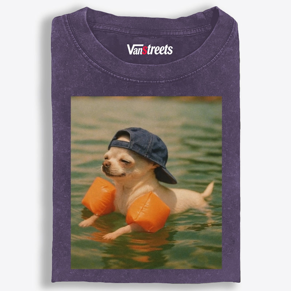 Chihuahua With Arm Floaties Swimming Meme Retro Washed T-Shirt | 100% Cotton | Streetwear Essential