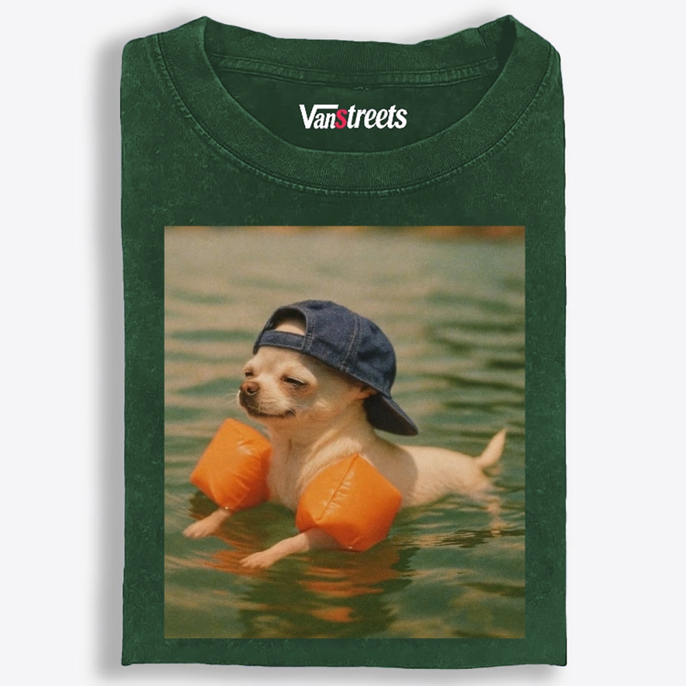Chihuahua With Arm Floaties Swimming Meme Retro Washed T-Shirt | 100% Cotton | Streetwear Essential