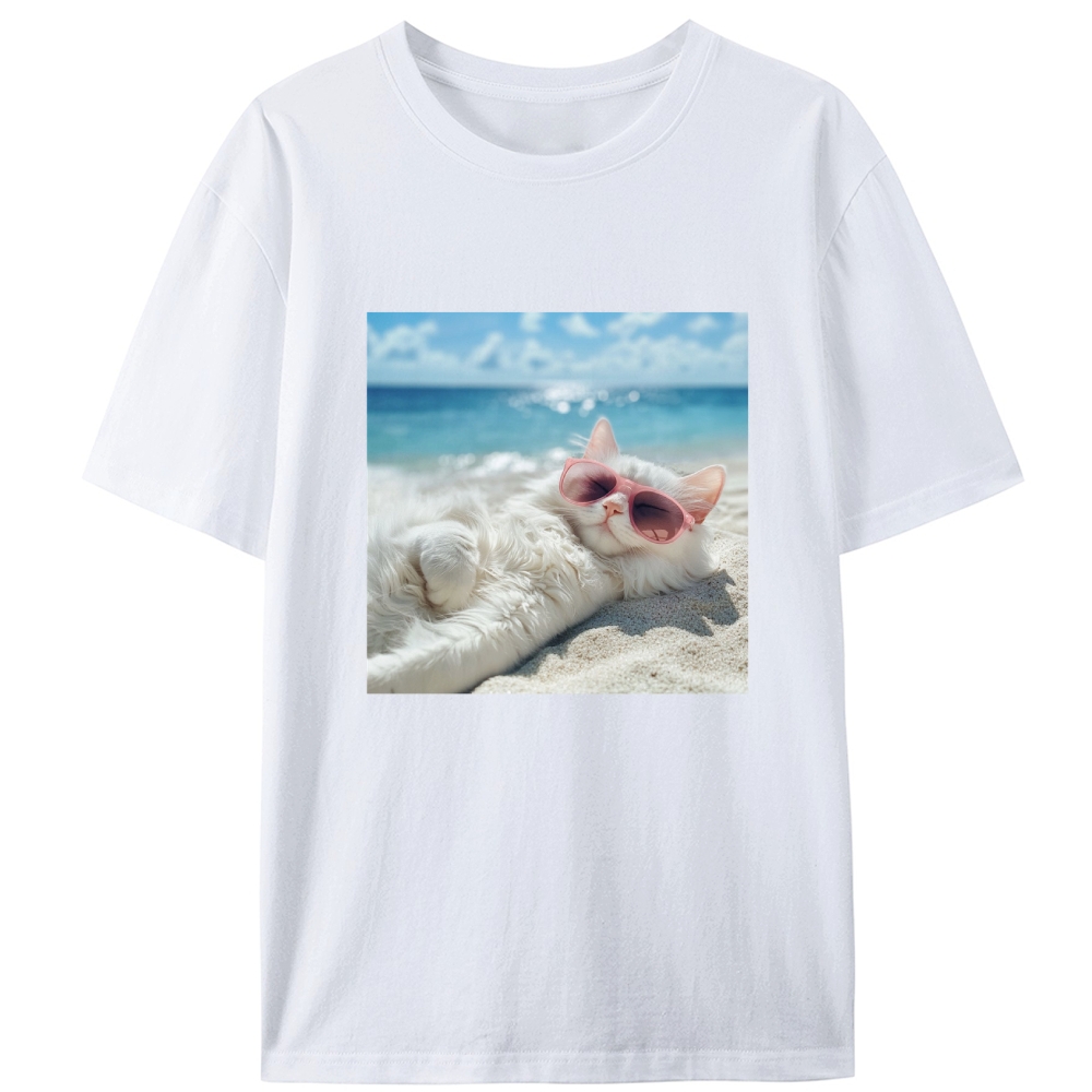 Lazy Beach Cat Sunbathing Designed for Women - Slim Fit Cotton Tee