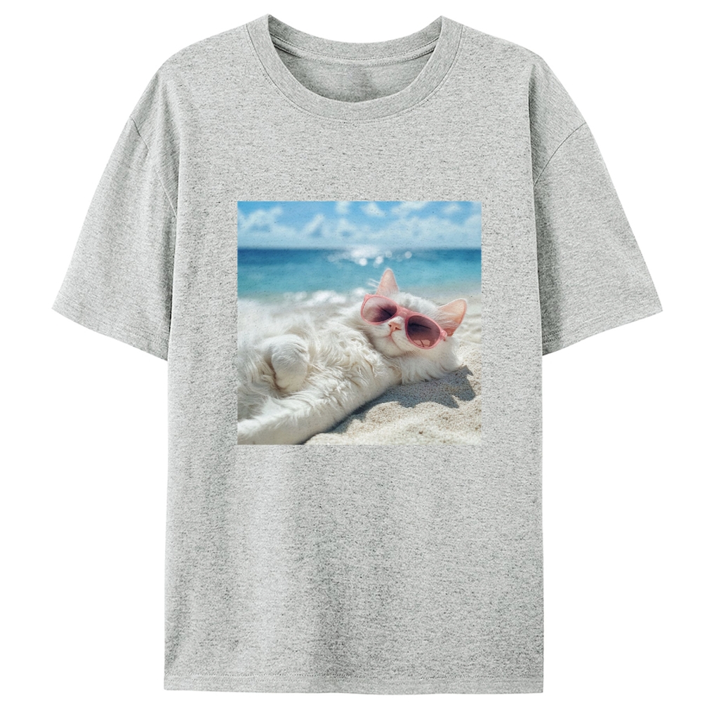 Lazy Beach Cat Sunbathing Designed for Women - Slim Fit Cotton Tee