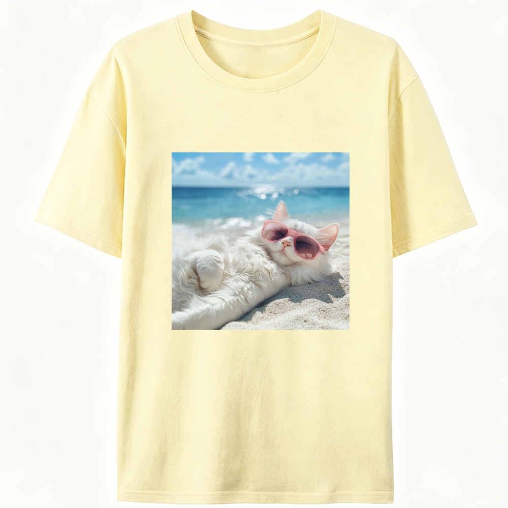 Lazy Beach Cat Sunbathing Designed for Women - Slim Fit Cotton Tee