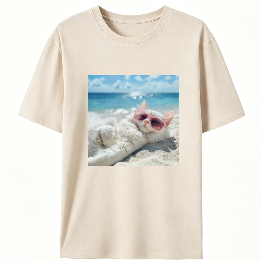 Lazy Beach Cat Sunbathing Designed for Women - Slim Fit Cotton Tee